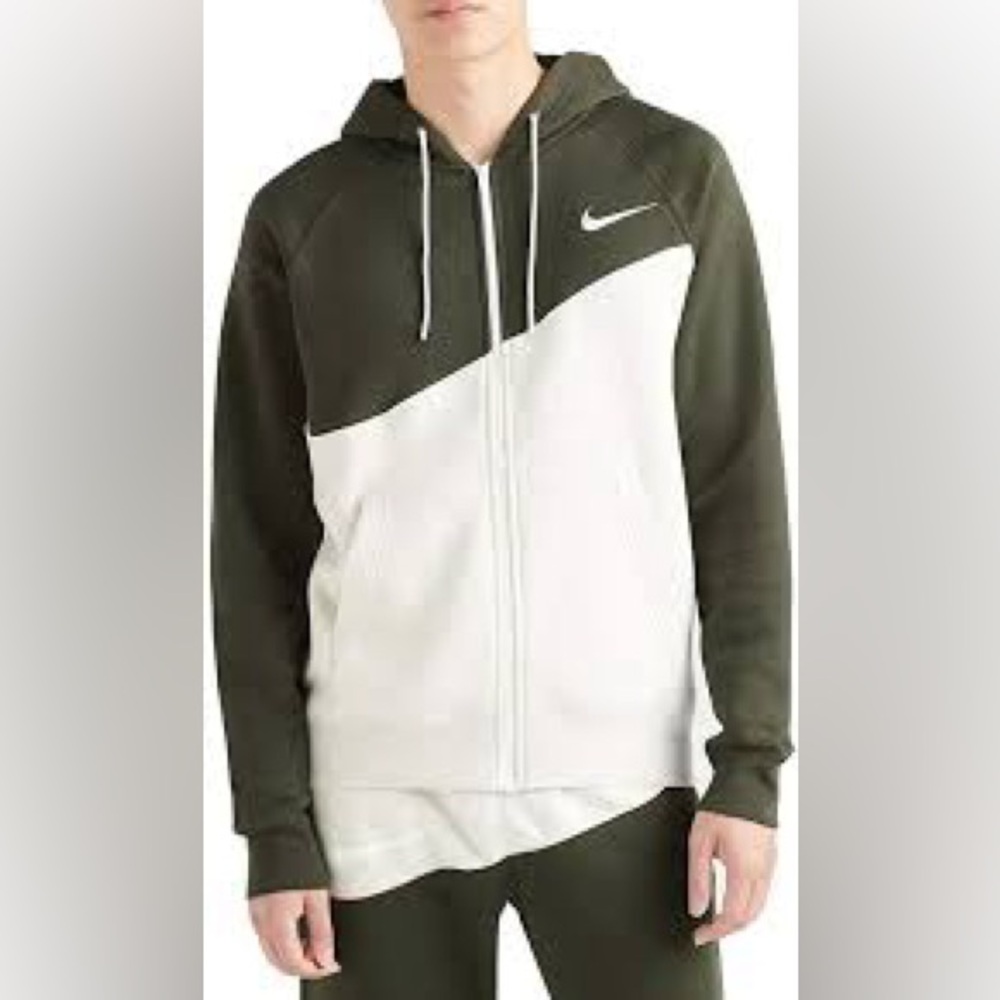 Nike Olive Green and White Full-Zip Hoodie